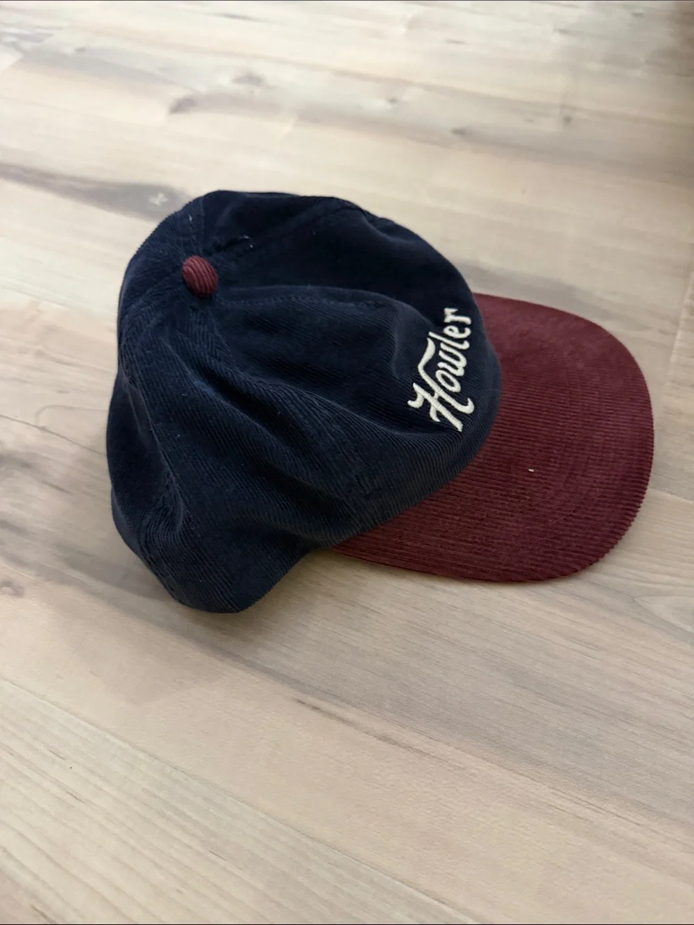 Howler Bros maroon and navy velour ribbed hat